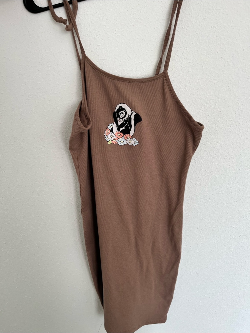 Disney Brown Ribbed Mini Dress with Floral Skunk Graphic